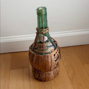 Authentic Vintage Wicker Wrapped Chianti Bottle Candle Holder